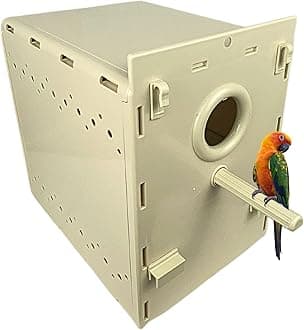 Plastic Bird House for Parrots – Durable Parakeet Nesting Box with Rear Cover, Easy Access and Removable Tray, Ideal Nido para Periquitos, Budgies, and Small Parrots, Cage Accessory