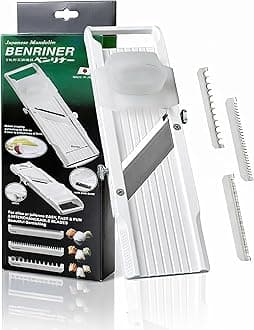 Benriner Mandoline Slicer, with 4 Japanese Stainless Steel Blades, BPA Free, 12.75 x 3.75-Inches