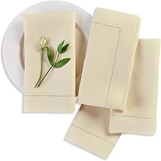 Solino Home Cloth Napkins Set of 4-100% Pure Linen Creamy Ivory Dinner Napkins 20 x 20 Inch for Summer - Medium Weight Hemstitch, Handcrafted and Machine Washable