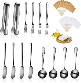 Patelai Charcuterie Boards Accessories Charcuterie Utensils Set Cheese Butter Spreader Knives Stainless Steel Mini Serving Tongs Spoons Forks and Toothpick Flags for Appetizers Pastry(Black)