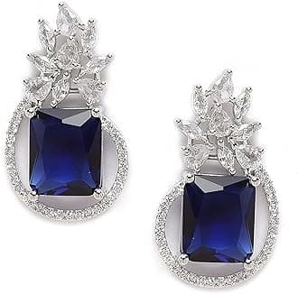 Oxidised Silver-Plated American Diamond studded Paisley Shaped Studs Earrings for Girls and Women