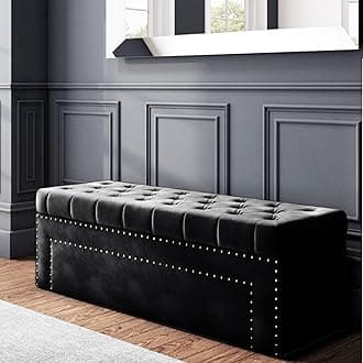 Duke Chesterfield Ottoman storage Box - Plush Velvet Storage Ottoman with Decorative Tacks- Ottoman Shoe Bench with Storage - Upholstered Coffee Table- End of bed Storage Bench, Blanket Box
