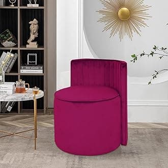 ROUNDHILL FURNITURE Polyester Fabric Upholstered Round Ottoman With Backrest | Multipurpose Wooden Cushioned Footrest Shoe Stool Muddha Pouffe for Living Room, Bedroom, Hallway and Home Décor (Purple)
