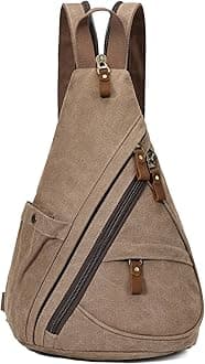 KL928 Canvas Sling Bag - Small Crossbody Backpack Shoulder Casual Daypack Rucksack for Men Women(Large Version), Canvas-brown, Medium, Casual Backpack