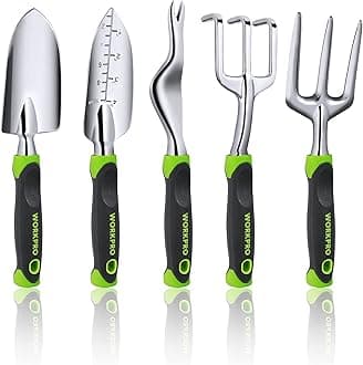 WORKPRO 5 Pcs Gardening Tools Cast Aluminum Garden Set with Fork, Weeder, Claw, Trower, Soil Shovel for Gardener