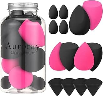 14 Pcs Makeup Sponges,Beauty Sponges Blender with 4 Pcs Powder Puff and 4 Pcs Mini Make up Sponges Valentine's Day Gift,Mother's Day Gift for Women Liquid,Foundation,Powder,Concealer(Black,Hot pink)