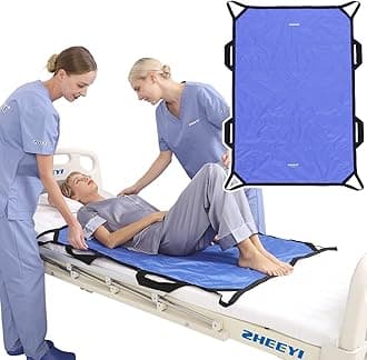 Positioning Bed Pad with Reinforced Handles 48" x 40" Patient Transfer Sheet Aid Assistant for Body Lifting, Turning, Repositioning, for Elderly, Incontinence, Caregiver, Blue