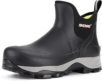 Showave Men's Rubber Boots Waterproof Rain Footwear Durable Short Hunting Boots for Mud Gardening Yard and Chore Working