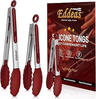 Tongs For Cooking - 7",9" and 12 inch Kitchen Tong with Silicone Tip,Heat Resistant 600 Degrees Metal Locking Tongs - for cooking,Salad and Barbecue,Red Set of 3