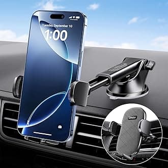 APPS2Car Suction Cup Phone Mount, Windshield/Dashboard/Air Vent Car Phone Holder Mount with Sticky Gel Pad, Compatible with iPhone, Samsung, All Cellphone, Thick Case Friendly