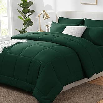 CozyLux Queen Comforter Set Emerald Green, 7 Pieces Bed in a Bag, Green Comforters Queen Size, All Season Bedding Sets with Stitch Quilted Comforter, Flat Sheet, Fitted Sheet, Pillowcases