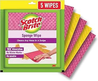 Sponge Wipes- Reusable, Kitchen and House Cleaning- Easy to use, Cleans any mess in a swipe, Absorbs water its own 10x weight, Multi- color, Biodegradable (pack of 5)