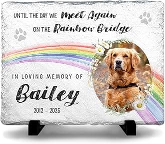 Rainbow Bridge Dog Memorial Gifts for Loss of Dogs - Custom Slate Stone in Loving Memory of Cat, Grave Marker to Decor Bereavement, Engraved Paw Prints on Pet Lovers' Hearts