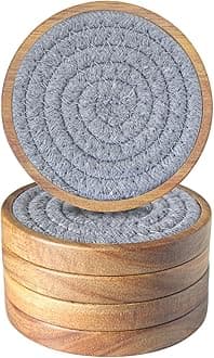 Drink Coasters Set of 5, Coasters for Drinks Absorbent, Wood Coasters for Coffee Table, Housewarming Gift for Farmhouse Home Decor,4 inches (Brown & Gray)