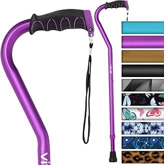 Vive Walking Cane for Women, Men, Elderly - Patented Offset Grip - Lightweight Adjustable Walking Aid with a Non-Slip Tip - Sturdy Balancing Mobility Aid for Seniors