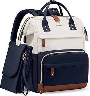 LOVEVOOK Diaper Bag Backpack, Baby Bag with Changing Station, Large Diaper Backpack for Mom Dads, Waterproof Leather Mommy Bag for Boy and Girl, Travel Essential Baby Shower, Navy Blue-Beige