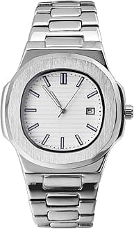 Wrist Watches for Men, Nautilus Stainless Steel Quartz Movement Date Luxury Diamond Style Men's Luminous Hands Casual Business Watches