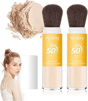 2 Pcs Sunscreen Setting Powder,SPF 50++ Mineral Setting Powder with Soft Sunscreen Brush,Oil Control Lightweight Brush Powder,Matte Translucent Face Powder