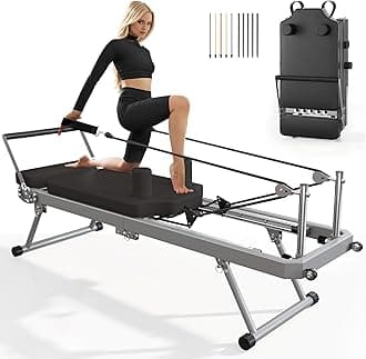 - SogesPower Pilates Reformer Machine for Home Gym Workout, Foldable Pilates Equipment with High Strength Alloy Springs for Beginners, Up to 400lbs