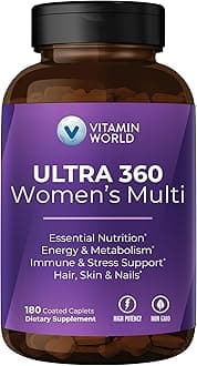 Vitamin World Ultra 360 Multivitamin for Women, Women's Multivitamin with Herbs & Collagen for Hair, Skin & Nails, Supplement with Iron, Vitamin A, B, C, D, E for Energy & Immune Support, 180 Caplets