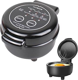 Hyvance Smart Fried Egg Cooker, Automatic Fried Egg Maker for 6 Features like Sunny Side Up, Over Easy, Fully Cooked & More. Auto Power Off, Alarm, Round Shape, Non Stick Coating (Black)