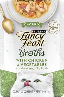 Purina Fancy Feast Broths Chicken and Vegetables in a Decadent Silky Broth, 40 gm (Pack of 16)