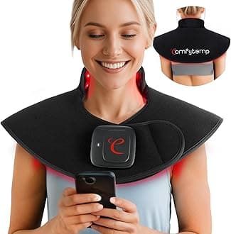 Cordless Red Light Therapy Pad for Neck Shoulder, Wearable Near Infrared Light Wrap for Body, 19W Flexible Light Cape for Upper Back Muscle, 660nm & 850nm