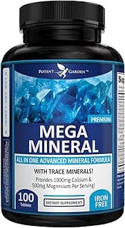 Potent Garden Mega Mineral Supplement Complete Mineral Complex with Calcium Magnesium Zinc Potassium Boron Selenium Chromium & 72 Trace Minerals Iron Free Calcium Supplement -100 Pills