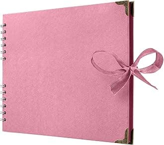Bstorify Square Scrapbook Photo Albums 50 Pages (28 x 22 Cm) Pink Thick Paper, Hardcover, Ribbon Closure - Ideal for Your Scrapbooking Albums, Art & Craft Projects (Pink, 28 x 22 Cm)