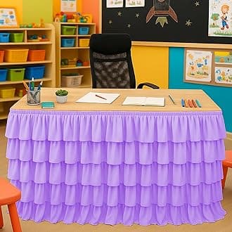 Purple Table Skirt Tutu Ruffled Tablecloth for Classroom Teacher Desk Skirt Back to School Supplies for Princess Girls Birthday Party Cake Dessert Decorations, 9FT