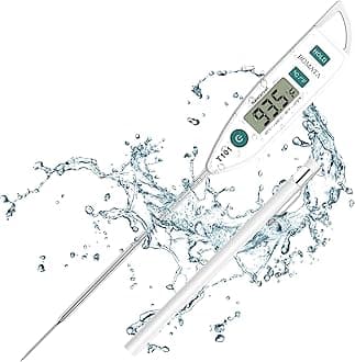 BOMATA Waterproof IPX7 Thermometer for Water, Liquid, Candle and Cooking. Instant Read Food Thermometer with Long Probe for Cooking, Meat, BBQ! T101 White