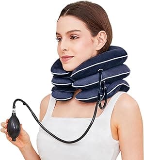 Neck Stretcher for Pain Relief, Adjustable Inflatable Cervical Traction Device, Neck Brace for Home Use, Supports Neck Decompression & Spine Alignment，Gifts for Women (Blue)