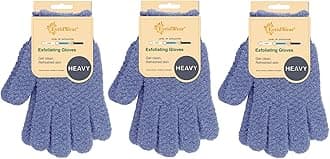 EvridWear Exfoliating Dual Texture Bath Gloves for Shower, Spa, Massage and Body Scrubs, Dead Skin Cell Remover, Gloves with hanging loop(3 Pairs Heavy Gloves)