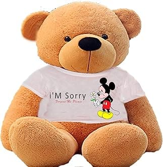 Hug'n'Feel® Soft Toys Big Teddy Bear Wearing I'm Sorry T-Shirt 4 feet Brown_T Shirt_ I'm Sorry Plush & Stuffed Toys
