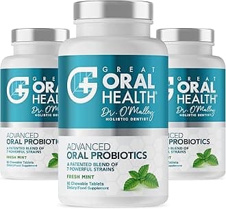 Oral Probiotics for Mouth Bad Breath Treatment for Adults; Dentist Formulated Dental Probiotics for Teeth and Gums Health, Chronic Halitosis with BLIS K12 M18, Chewable Oral Health Tablets (Mint 3 pk)