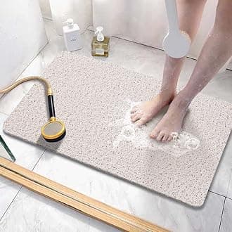Asvin Soft Textured Bath, Shower, Tub Mat, 47x16 Inch, Phthalate Free, Non Slip Comfort Bathtub Mats with Drain, PVC Loofah Bathroom Mats for Wet Areas, Quick Drying