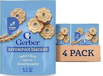 Gerber Arrowroot Biscuits, Snacks for Babies, Arrowroot Cookies, Vitamin E, Finger Foods, 4PK