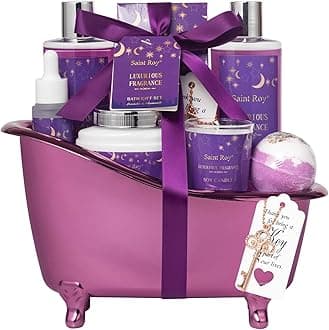 Bath Basket Spa Kit Spa Gifts for Women, Luxury Bath and Body Basket Set 10pcs Self Care Kit Lavender Scent Birthday Gifts Skin Care Set, Christmas Gifts for Women, Beauty kits Bridal Shower