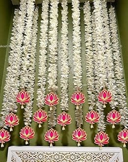 Divyakosh Lotus Hanging with White Artificial Flowers 10 Pcs | Floral Wall Hangings for Home Decoration, Temple, Diwali, Ganpati & All Festival Decoration | Lotus with Jhumki | 40 Inches Each