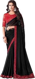 Chiffon Saree with Lace Embroidery Sequence for Women and Girls with Unstitched Blouse