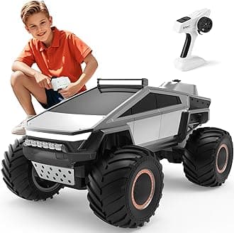 NQD Big RC Truck, Large RC Monster Truck Toy Model 4WD with Dual Motors, LED Headlight, Music, Alloy Remote Control Car Rock Crawler, 2.4GHz All Terrain Toy Car for Boy Kids