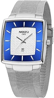 NIBOSI Men Watches Business Square Military Waterproof Sport Analog Quartz Wrist Watch for Men with Stainless Steel Mesh Strap Date Calendar