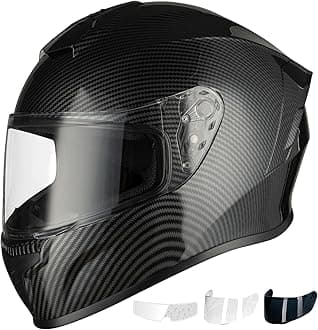 Favoto Full Face Motorcycle Helmet DOT Approved, Cascos para Motos Snowmobile Dirt Bike Helmet for Adults Men Women, Anti-Fog Film Included, Carbon Fiber, L