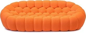 Bubble Couch, Modern 3-Seater Upholstered Mesh Fabric Round Floor Sofa, 3D Honeycomb Shape Bubble Sofa Curved Sofas for Living Room, Circle Boneless Orange Couch, No-Assembly (Orange, 98.43")