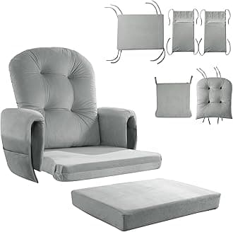 HOMBYS Glider Rocker Replacement Cushions 5 PCS with Storage Side Pocket, Velvet Fabric, Foam & Microfiber Filling, Non-Slip & Washable,Thickened & Supportive for Glider Rocking Chair-Light Grey