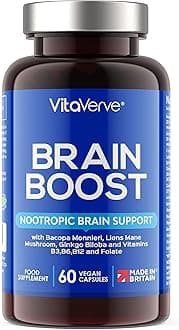 Brain Boost Nootropic Supplement, Supports Cognitive Function, Energy Levels, Focus & Memory Function - 14 Brain Boosting Ingredients Including Lions Mane, Ginkgo Biloba, Bacopa, Vitamin B12, B3, B6.