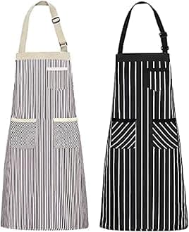 2 Pack Kitchen Cooking Aprons, Adjustable Bib Soft Chef Apron with 3 Pockets for Men Women (Umber/Black)