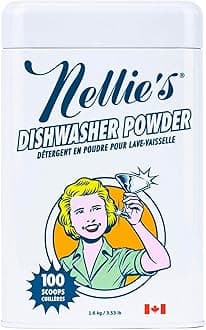 Nellie's Dishwasher Powder - Tough on Food Residue, Plant-Based Ingredients, Spotless Clean, High-Efficiency Dishwashing Solution - 100 Scoop Tin - (Made in Canada)