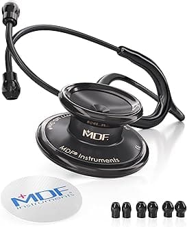 MDF Instruments MD One Premium Stainless Steel Dual Head Stethoscope, Adult, Black Tube, Black Chestpieces-Headset, MDF777BO