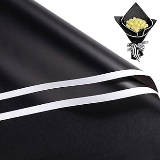 RUSPEPA 20 Sheets Flower Wrapping Paper - White Edge Frosted Waterproof Floral Bouquet Packing Paper - Florist Supplies for Birthday, Wedding and DIY Crafts - Black/White